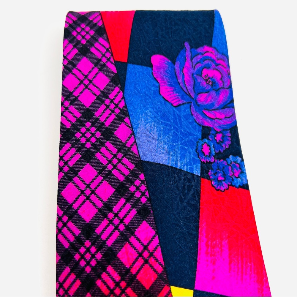 Gianni Versace Multicolored Color Block Plaid Flo… - image 5